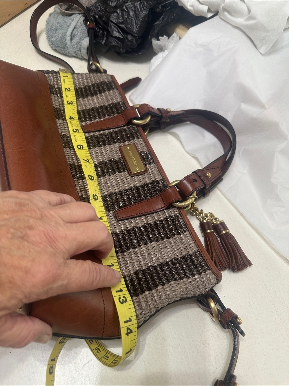 Brahmin Raffia Leather Bag with Detachable strap - Picture 5 of 11